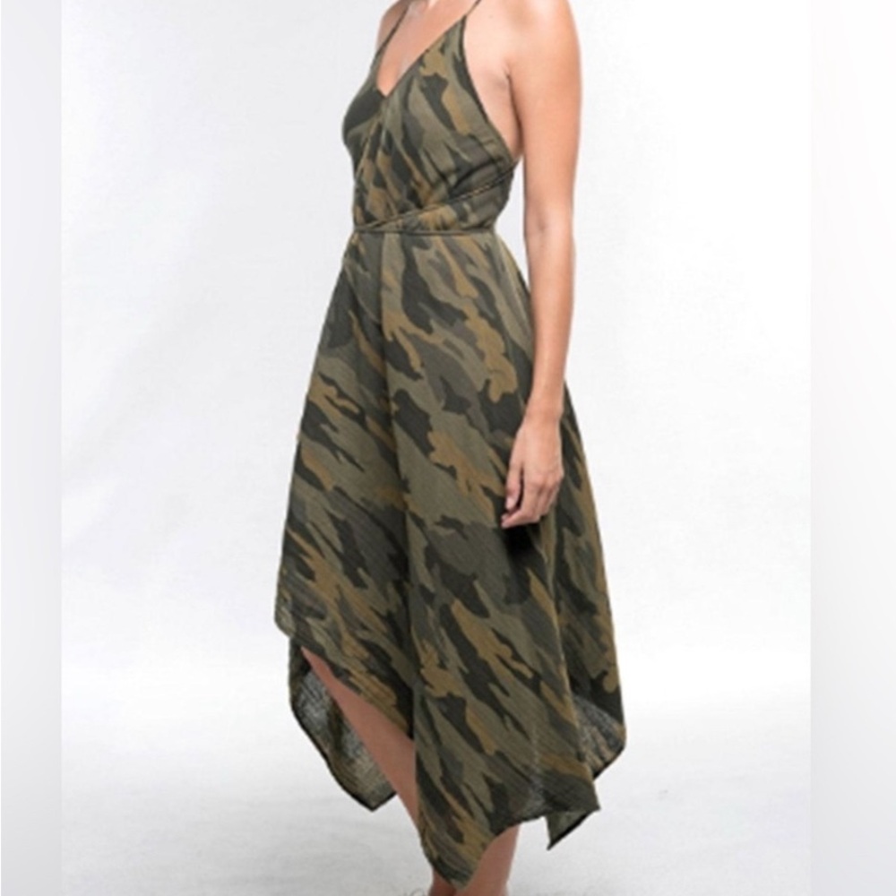 Love Stitch Green Camouflage Asymmetrical Dress